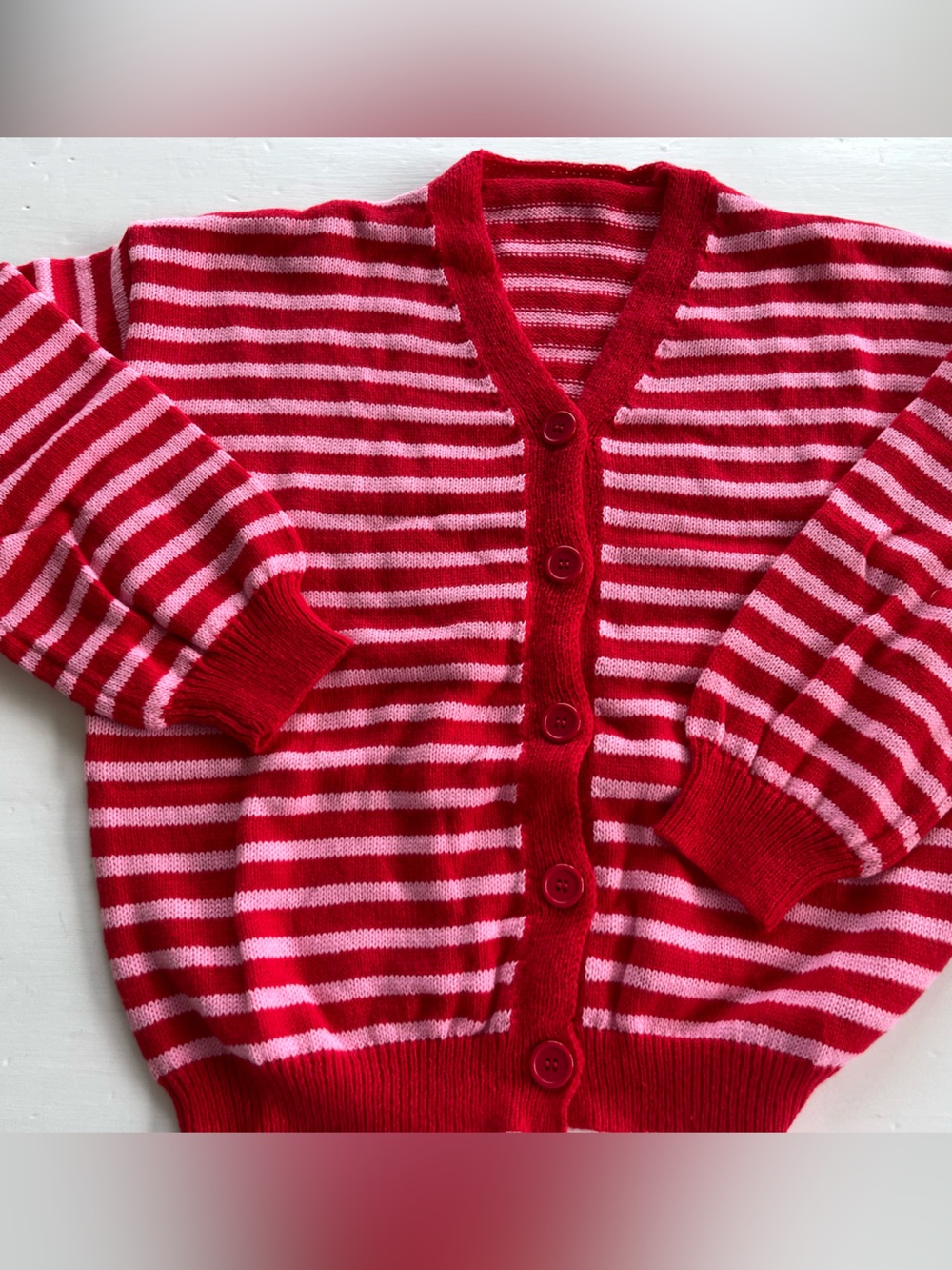 Pink & Red Striped Cardigan Sweater XL